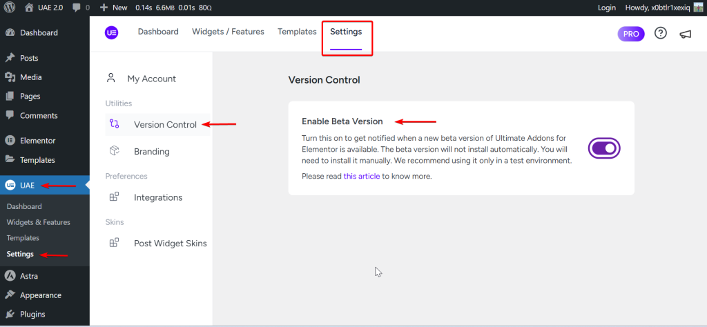 Enable beta updates in UAE