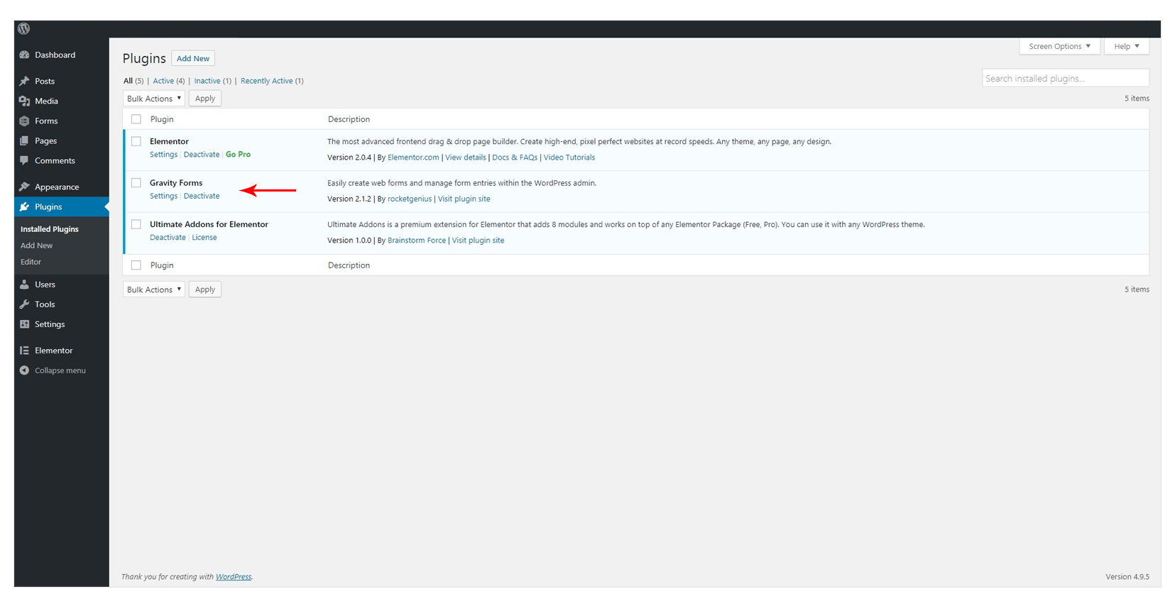 Install Gravity Form plugin
