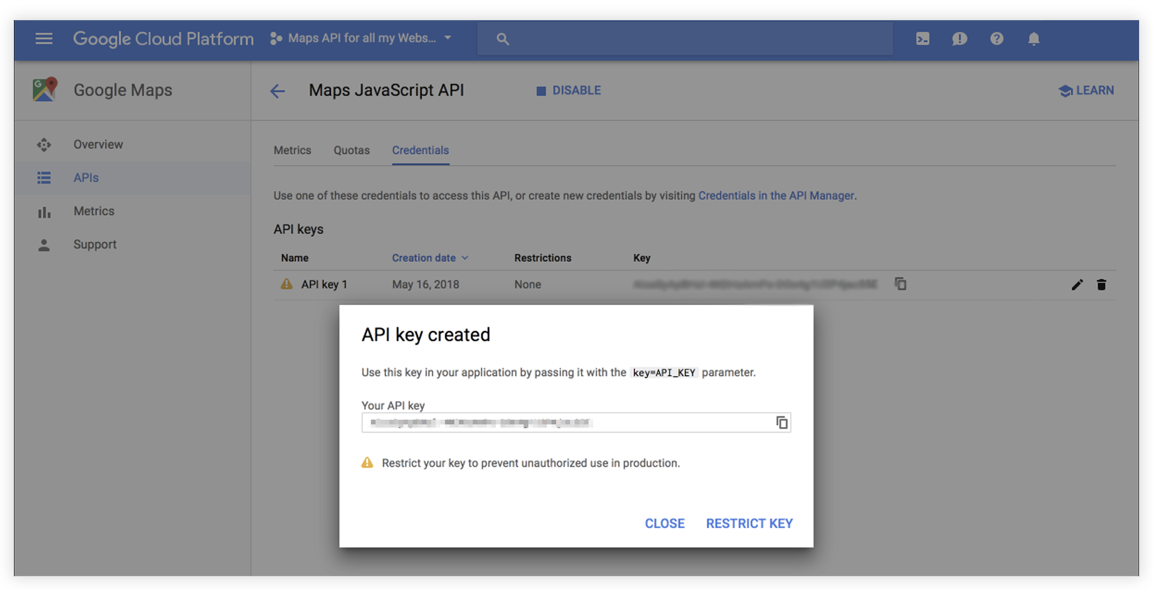 generated API key