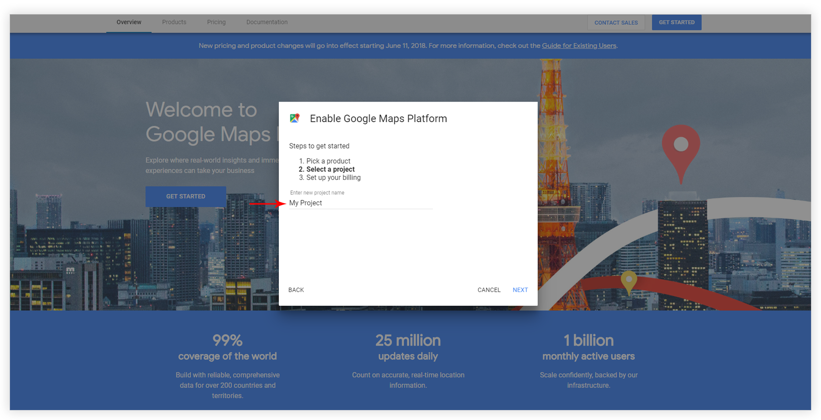 Add a project to enable google maps