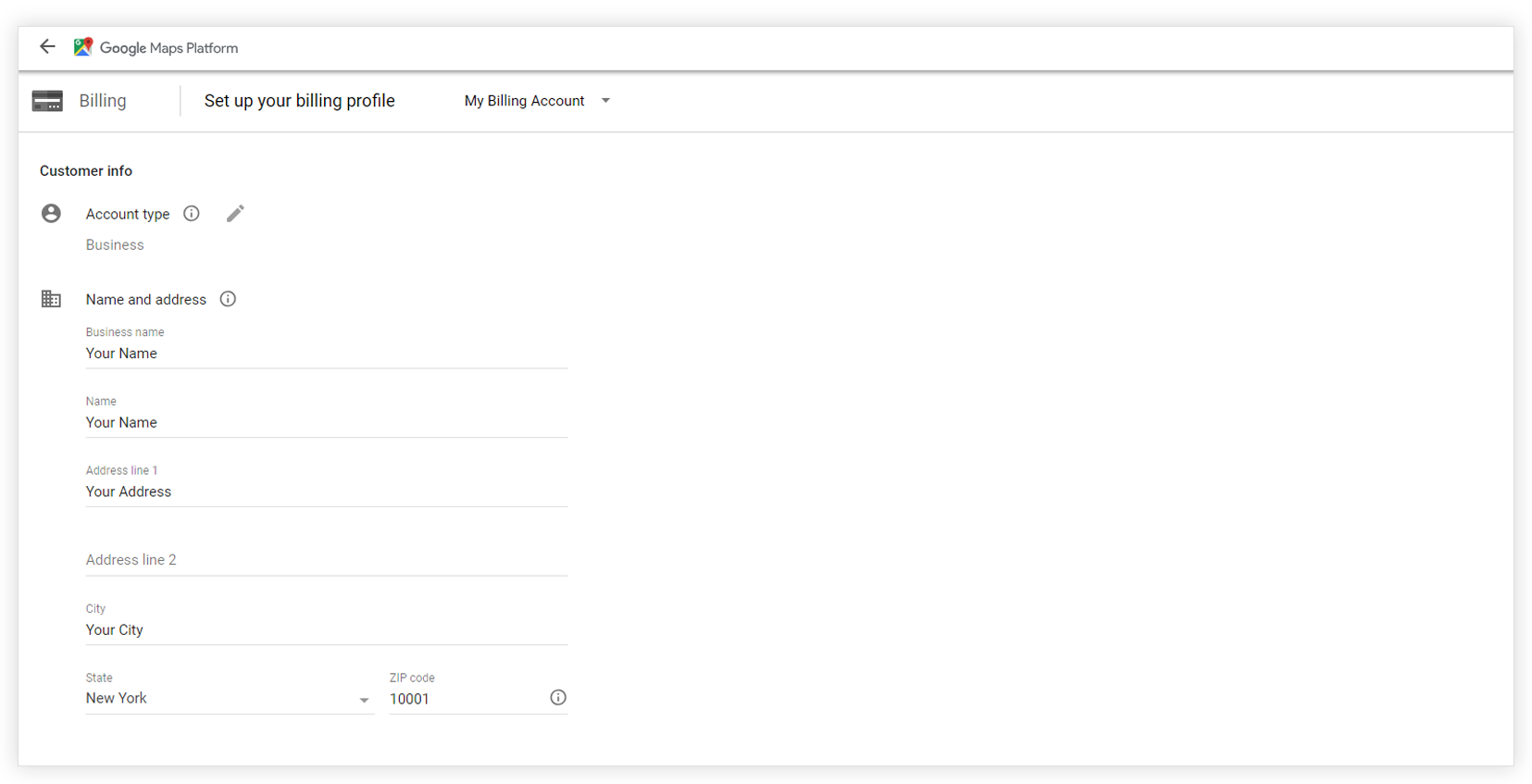 Setup google maps platform billing profile 2