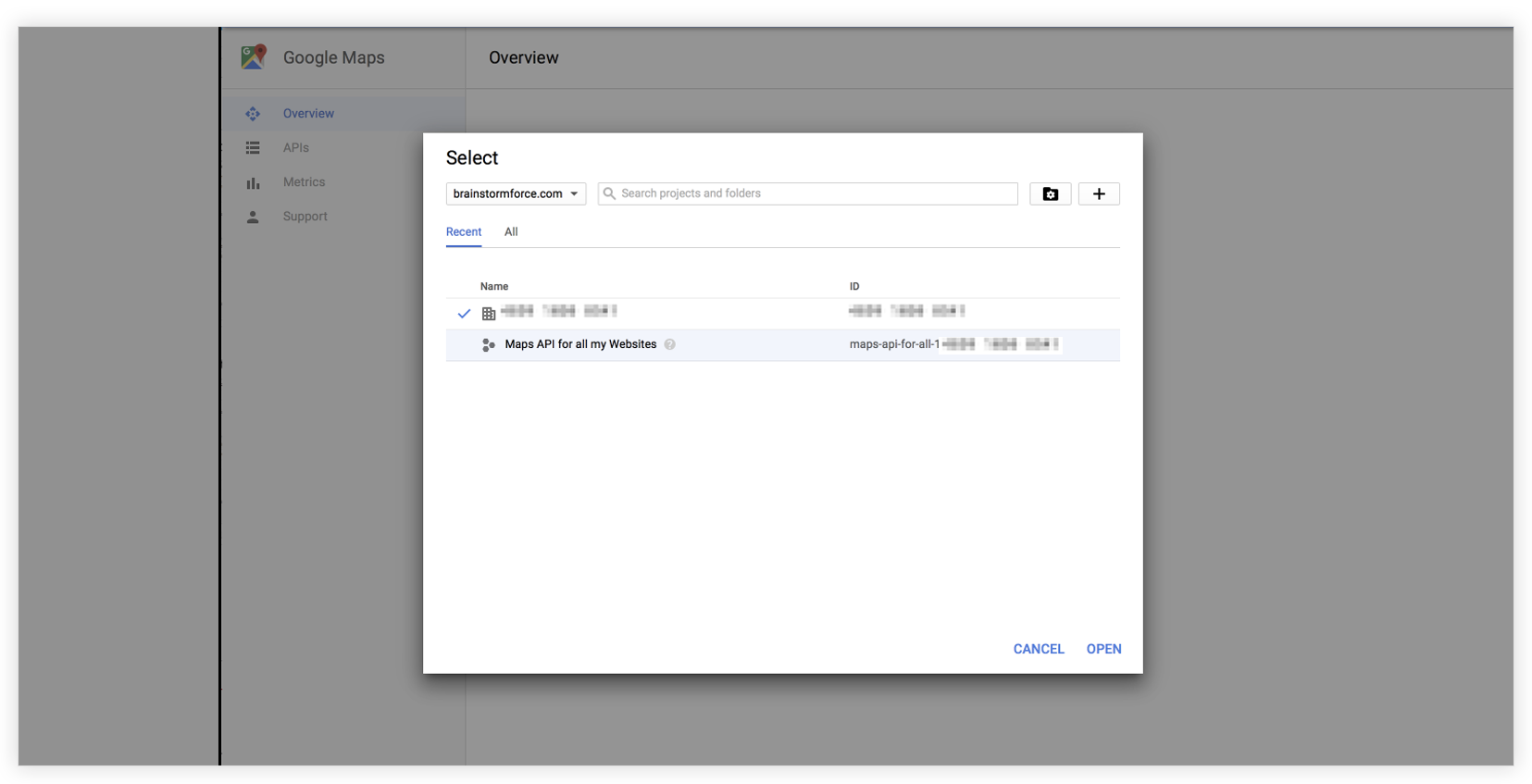 Select website from the Account