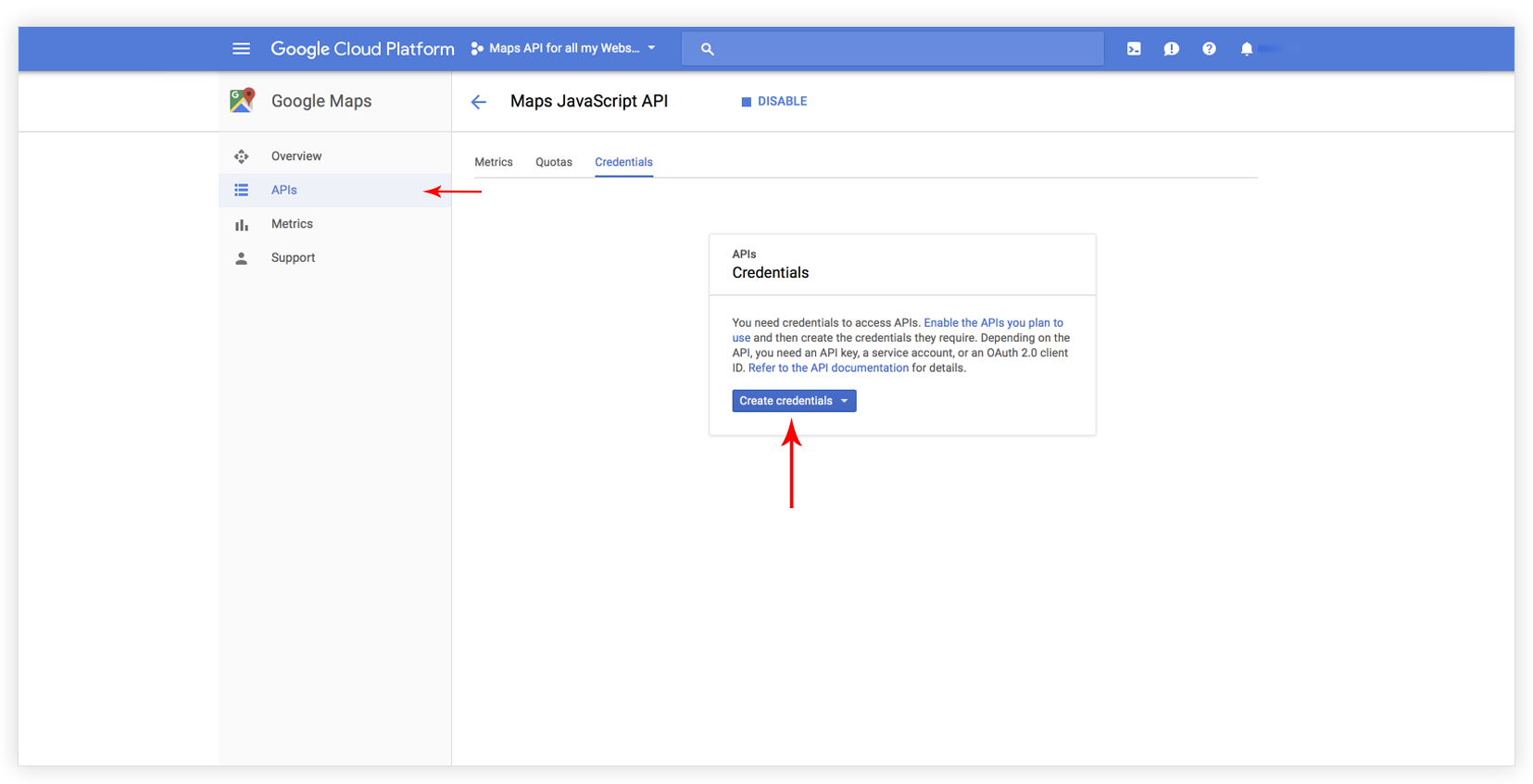 Choose APIs credentials