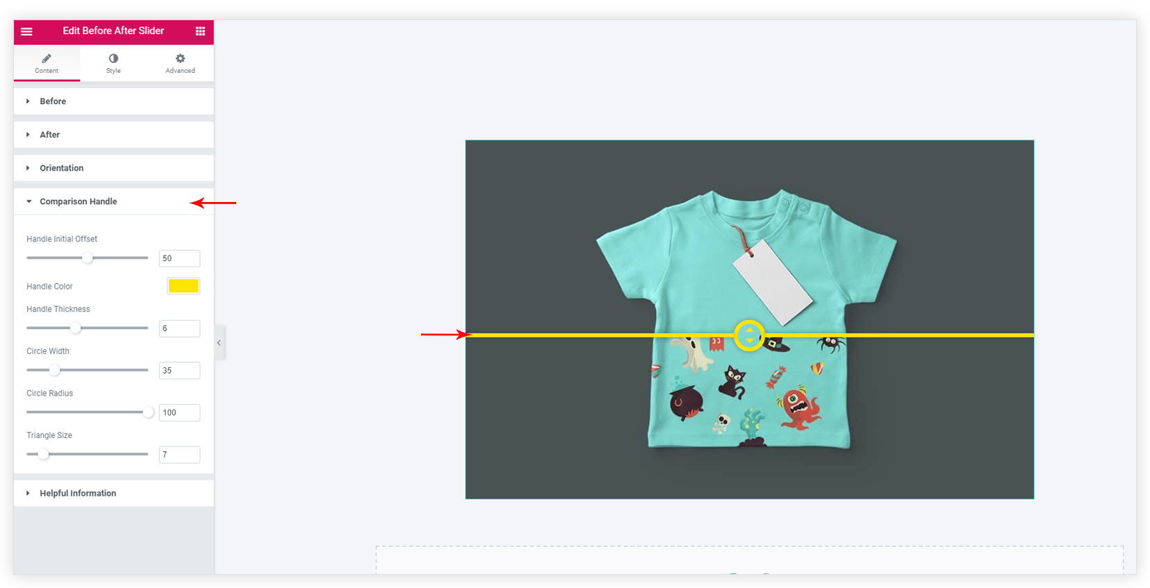 comparison widget handle options