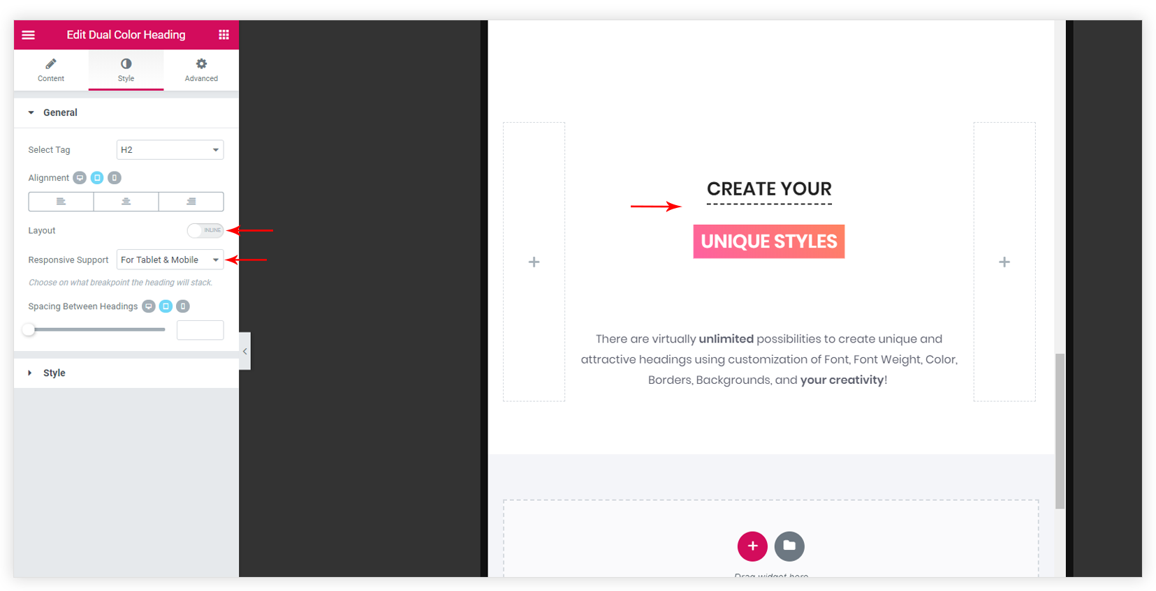 UAE Dual Color Heading settings