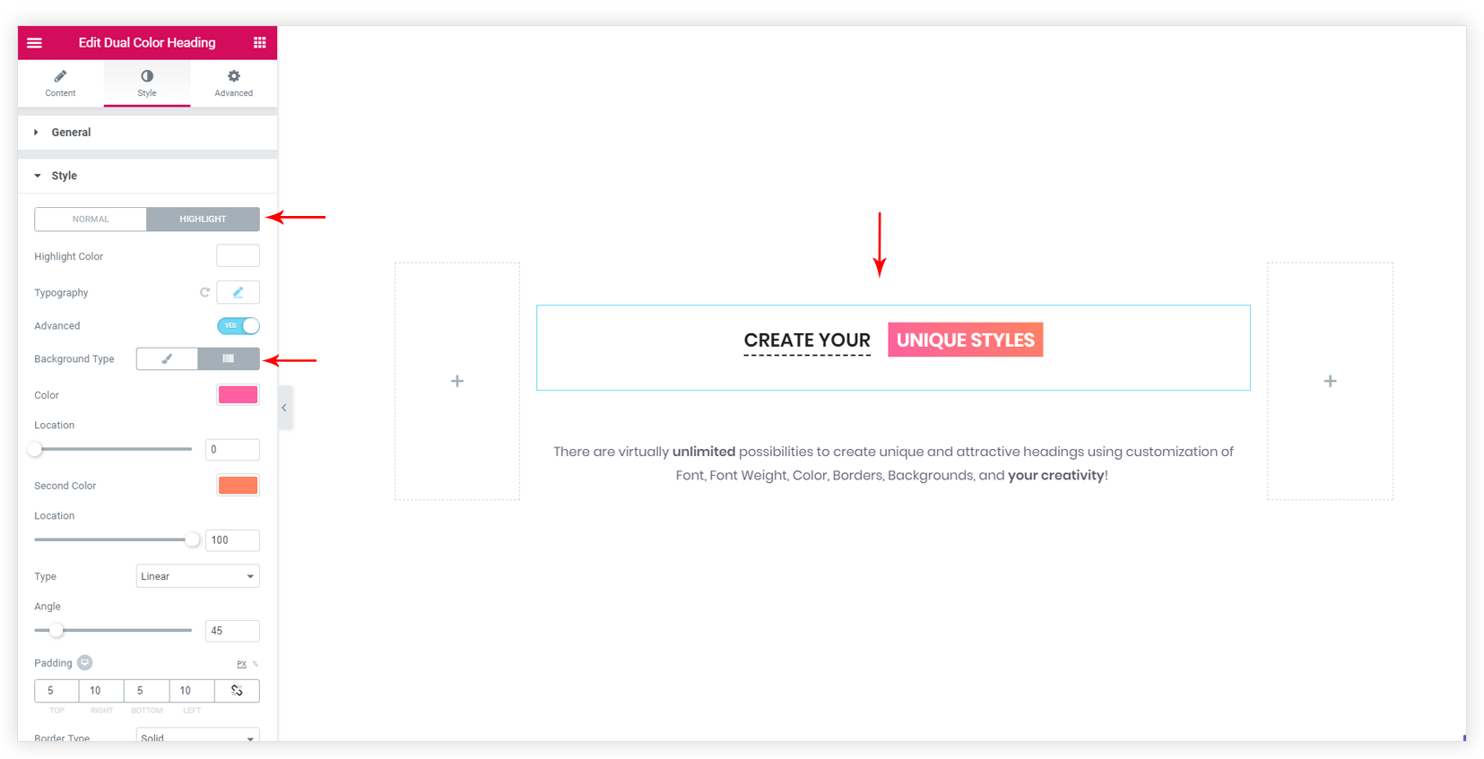 Adding dual color heading in Elementor.