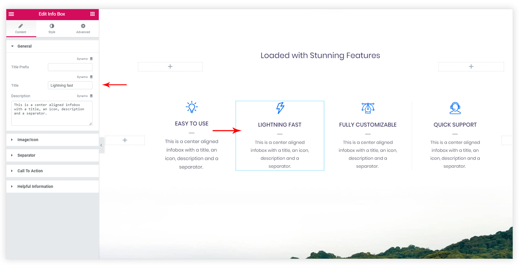 Elementor info box widget