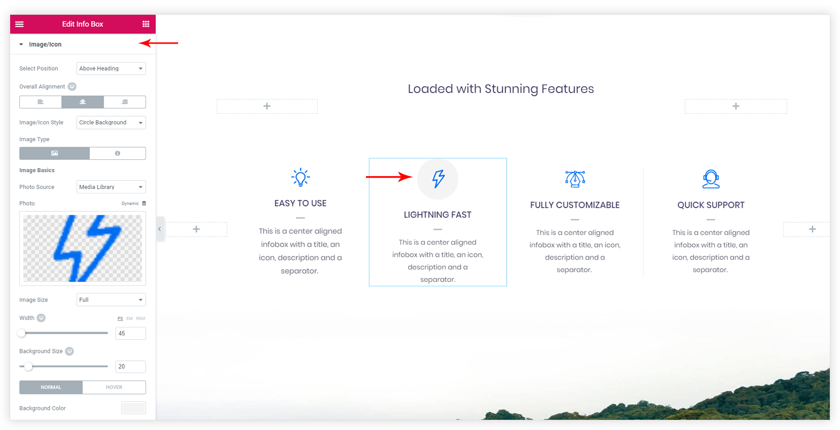 Elementor info box settings