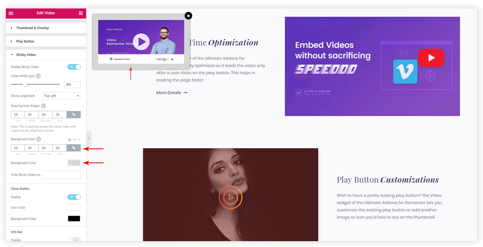 UAE sticky video background color