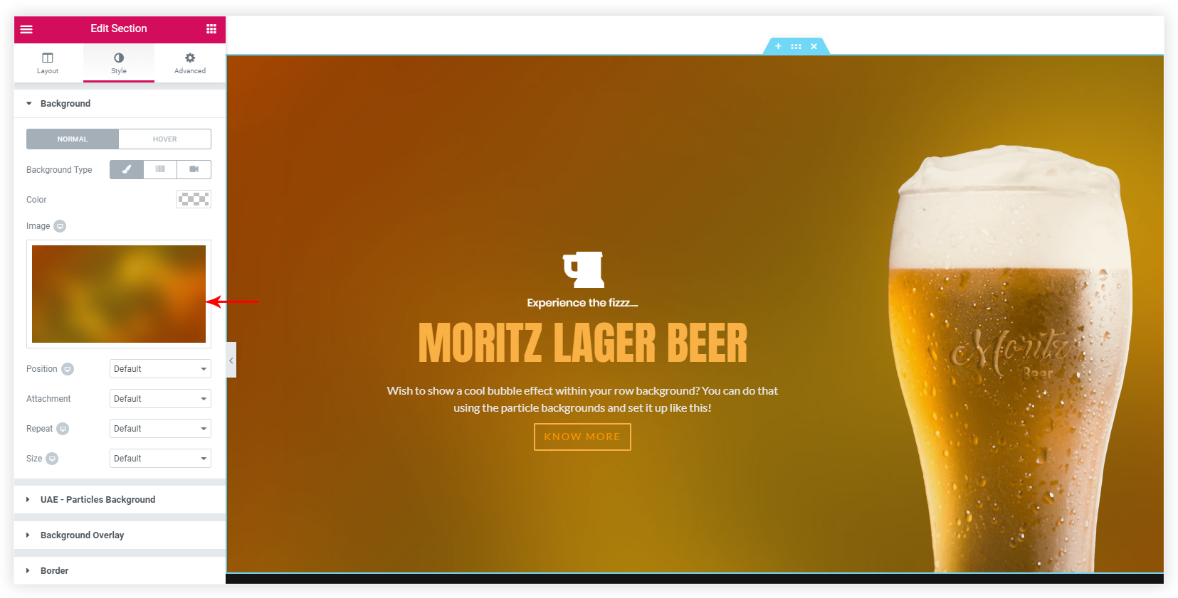 Add background to Elementor section