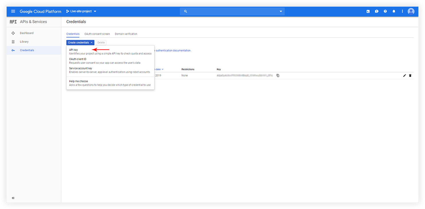 Create Google Places API key