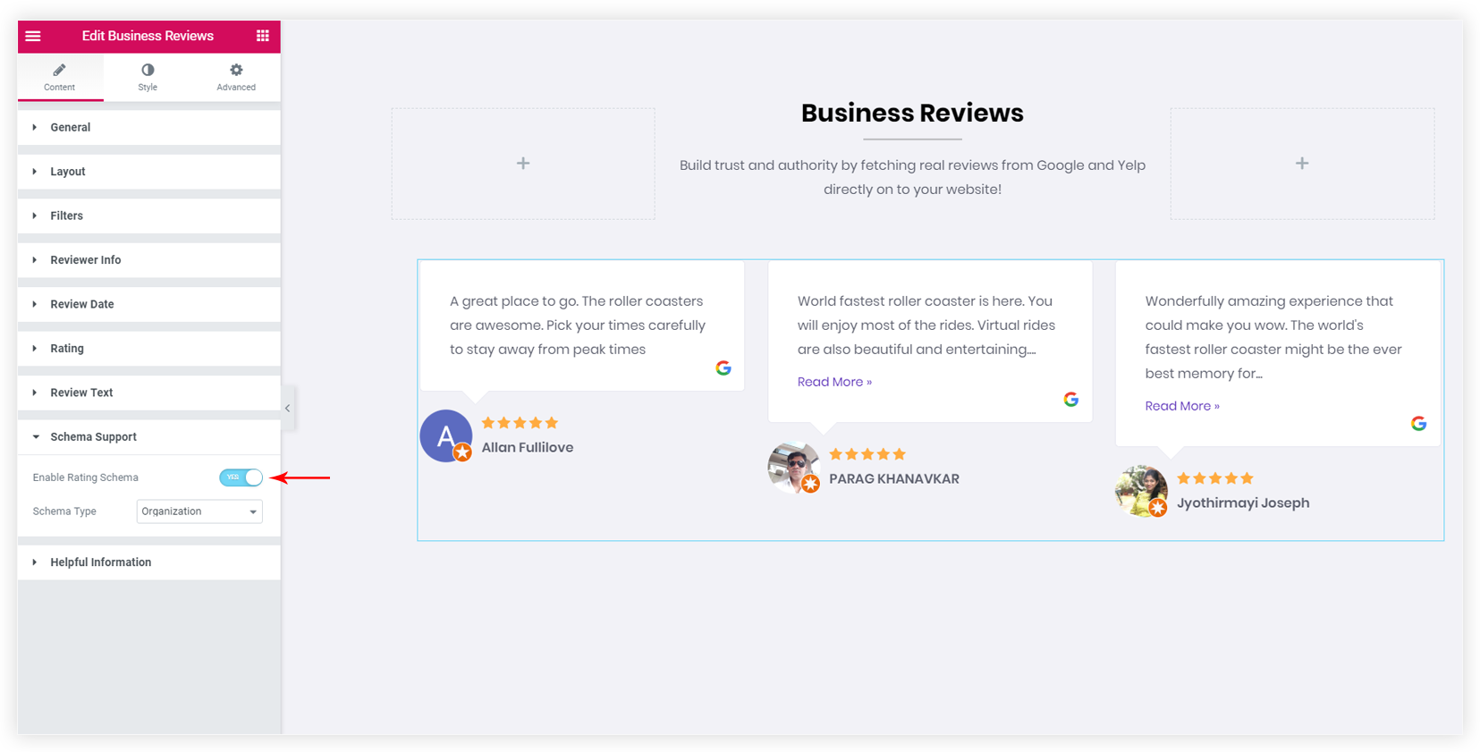 Review schema support