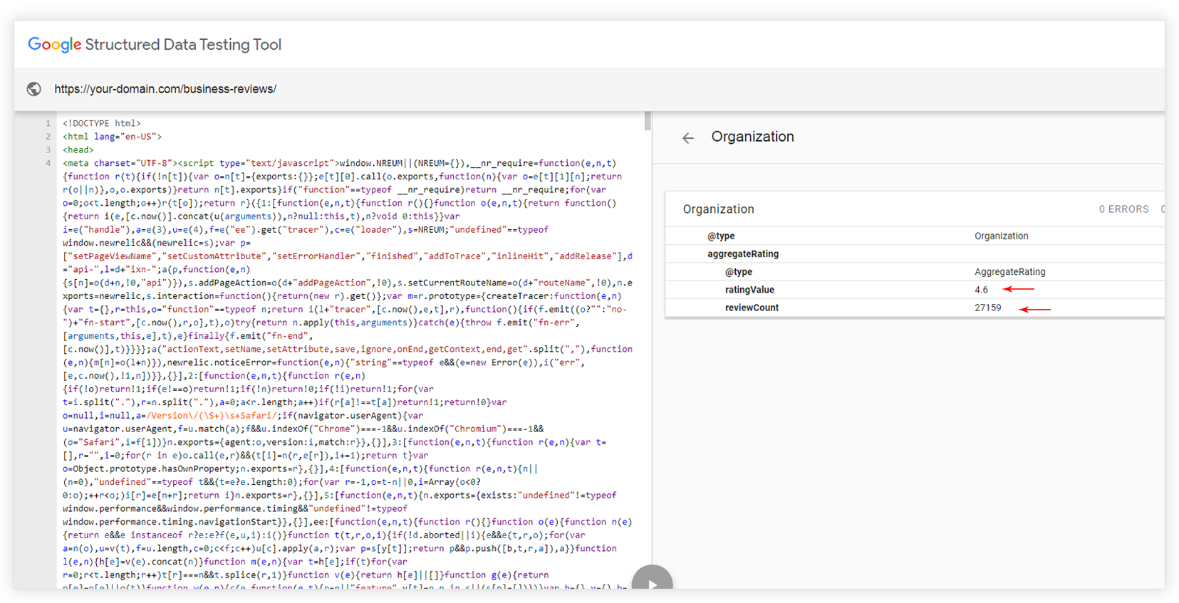 Review schema with testing tool