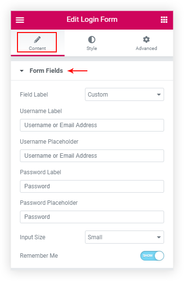 UAE Login Form widget content