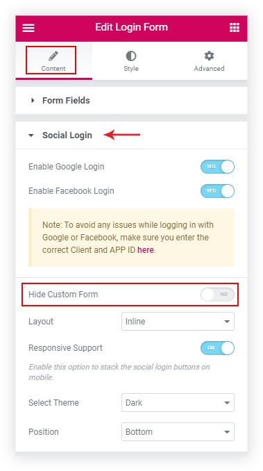 UAE Login Form hide custom form
