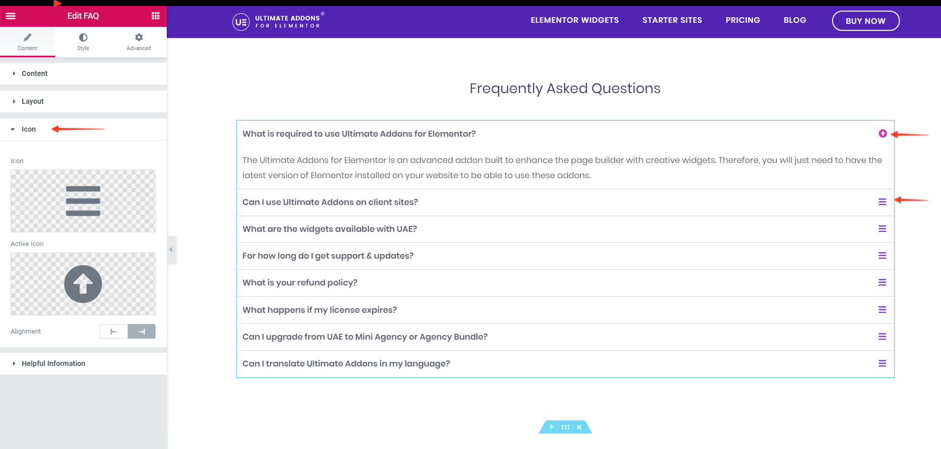 FAQ Custom Icons