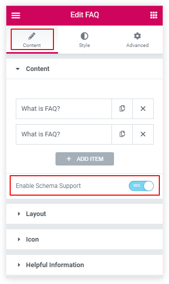 UAE FAQ widget schema support