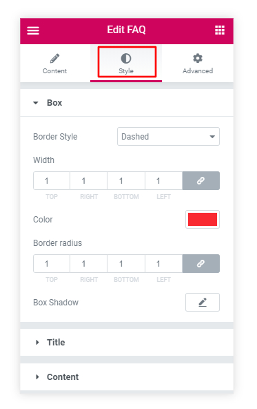 UAE FAQ widget style options