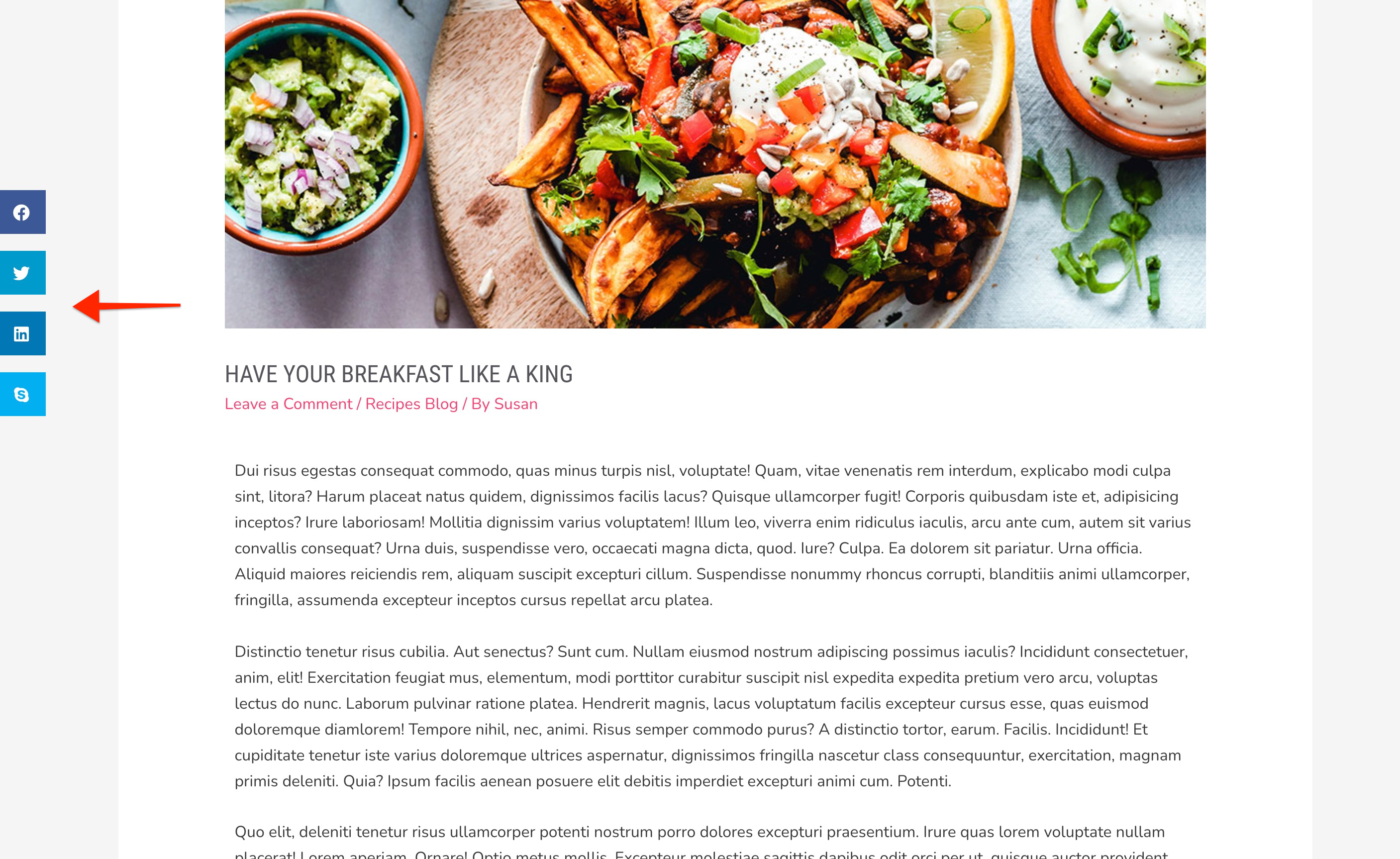 Floating social media icons on blog post