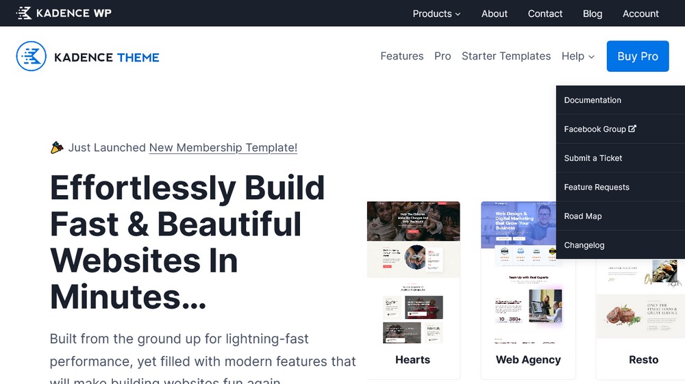 Kadence theme homepage