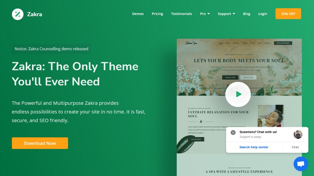 ZAKRA theme homepage