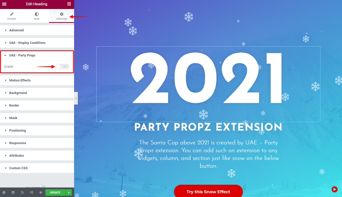 enable Party Propz for Elementor