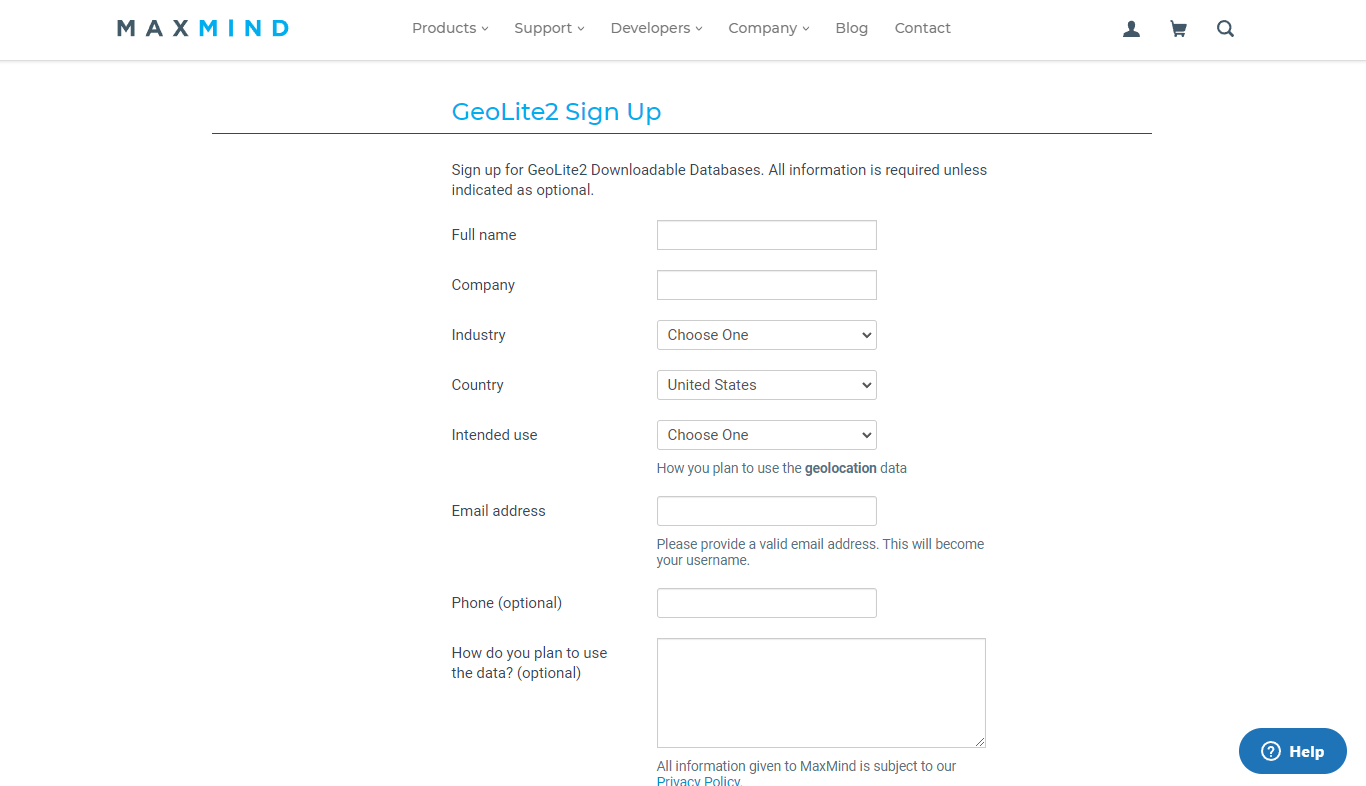 Create MaxMind Account