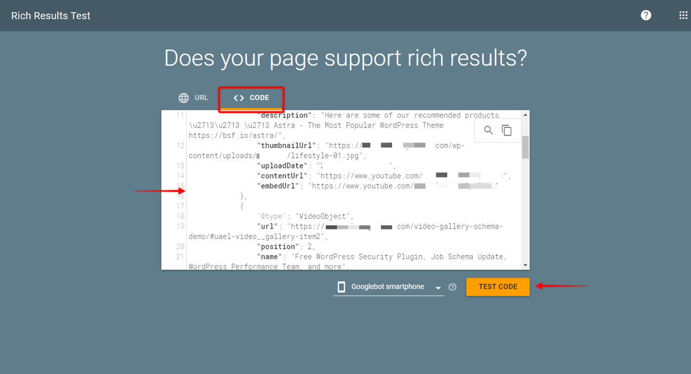 Google's Rich Results Code Test