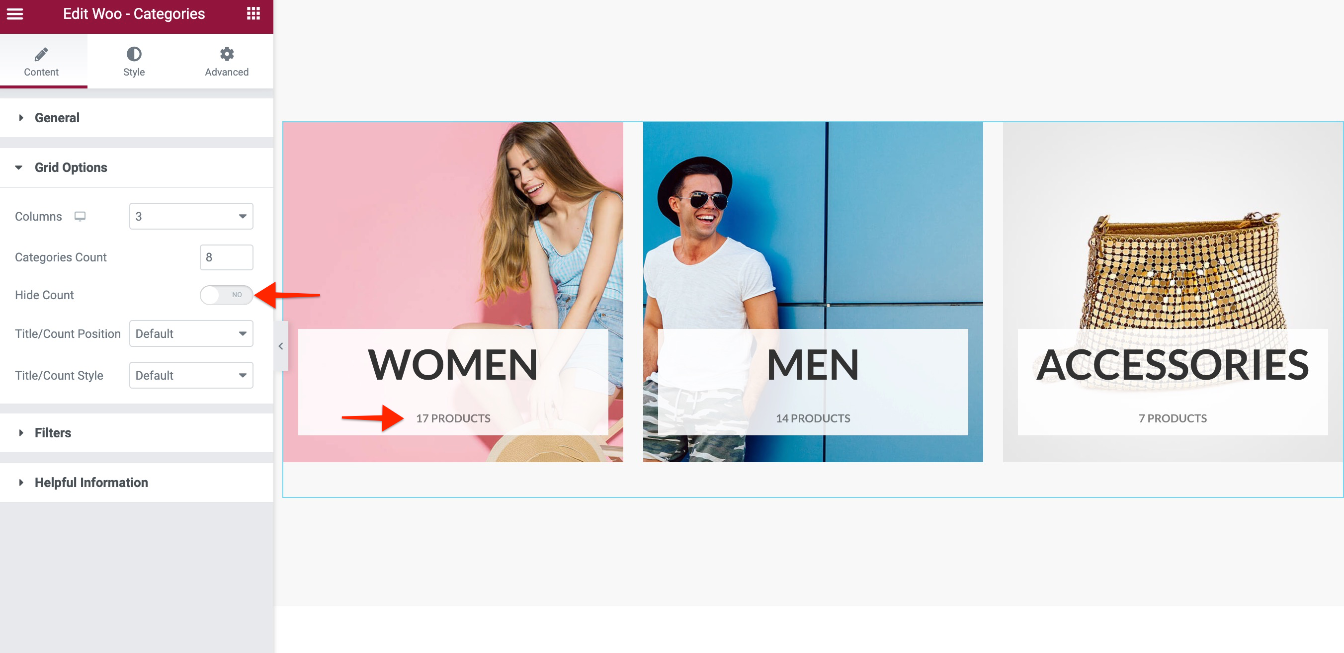 UAE Woo Categories widget display count