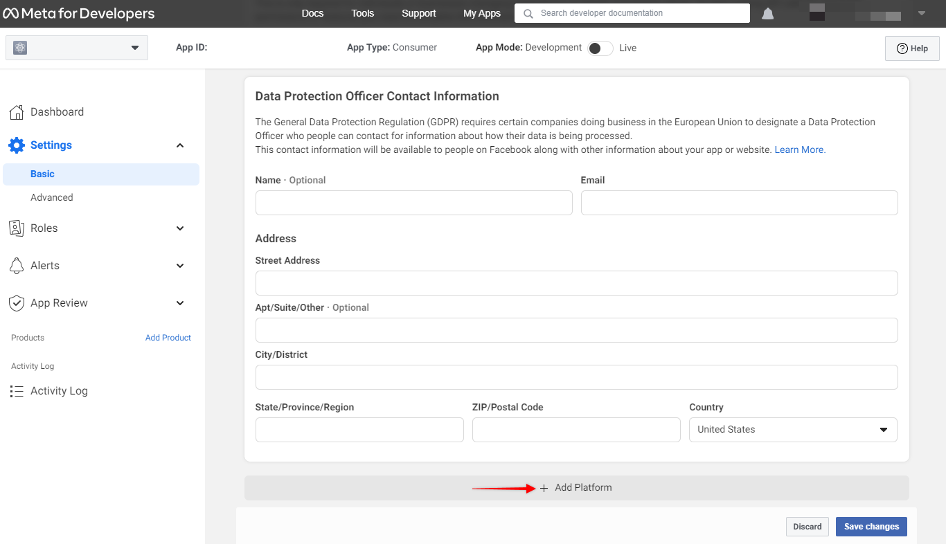 Add Platform to Meta App