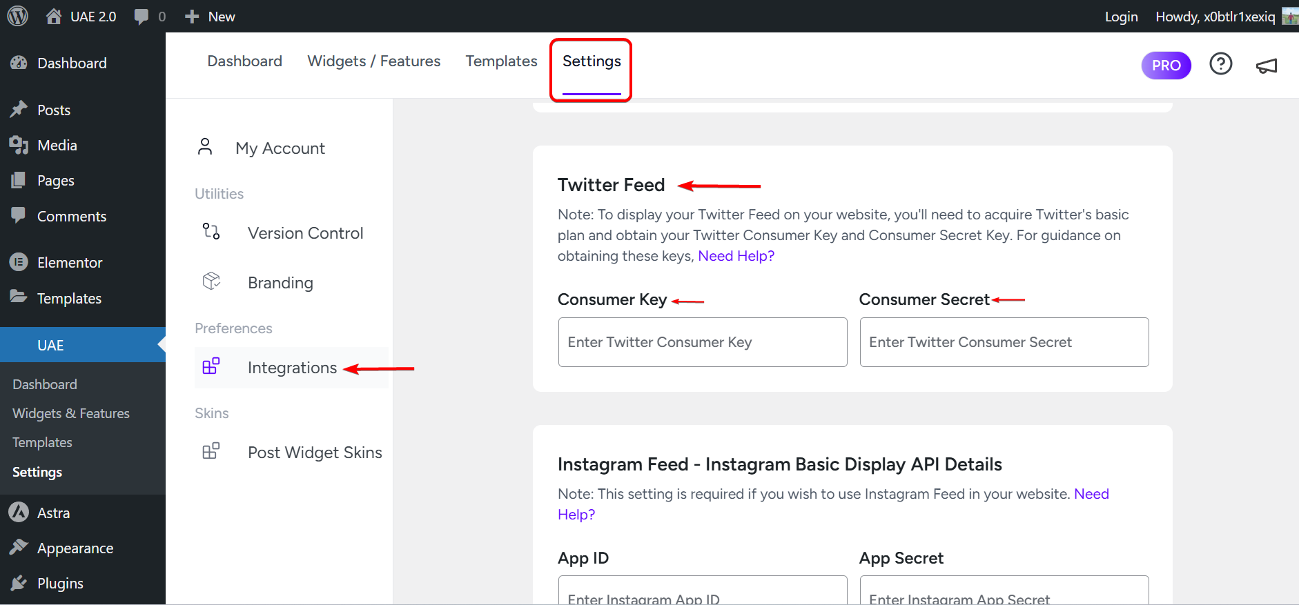 Twitter Feed Settings