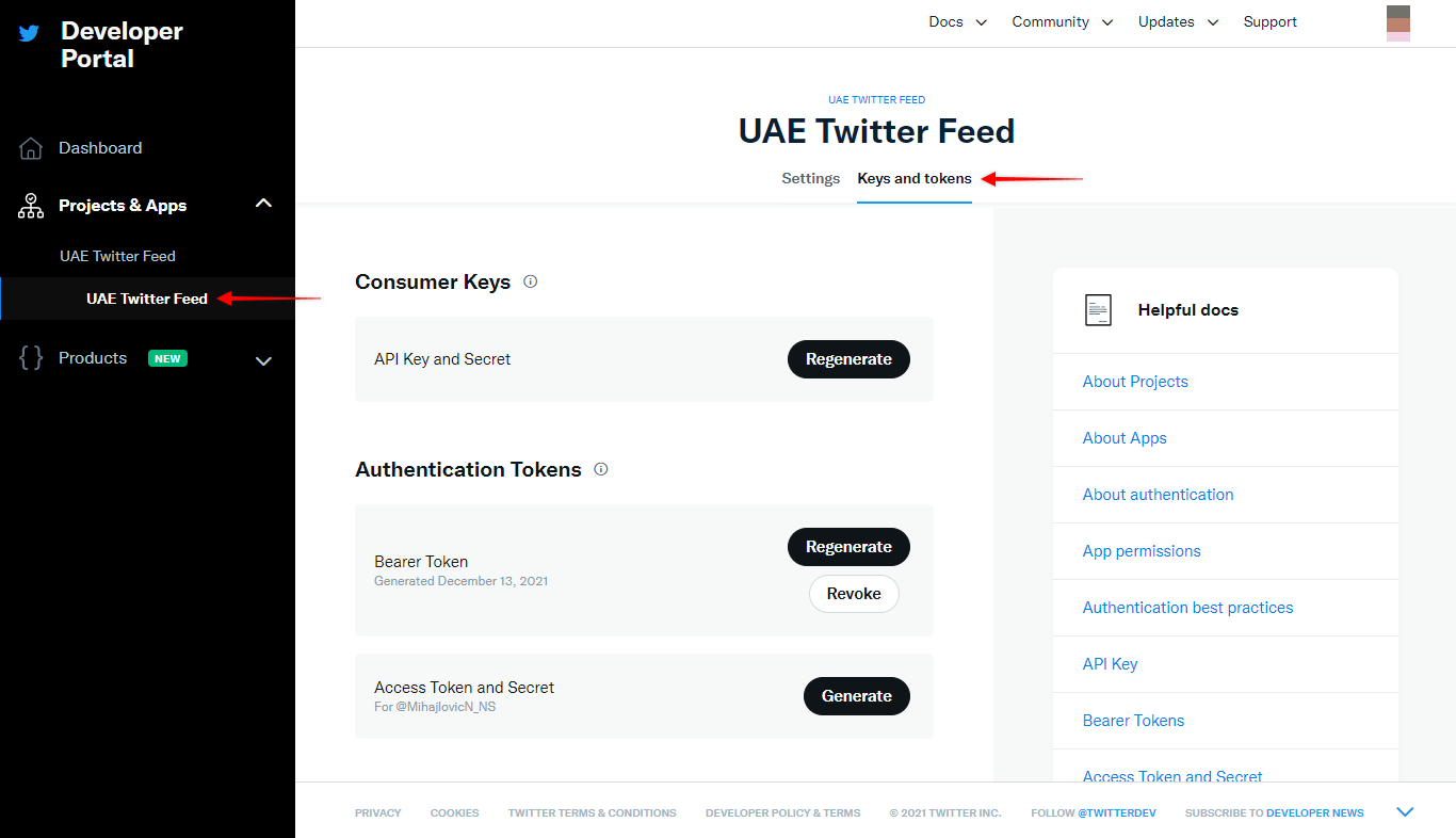 Regenerate Twitter API Kays