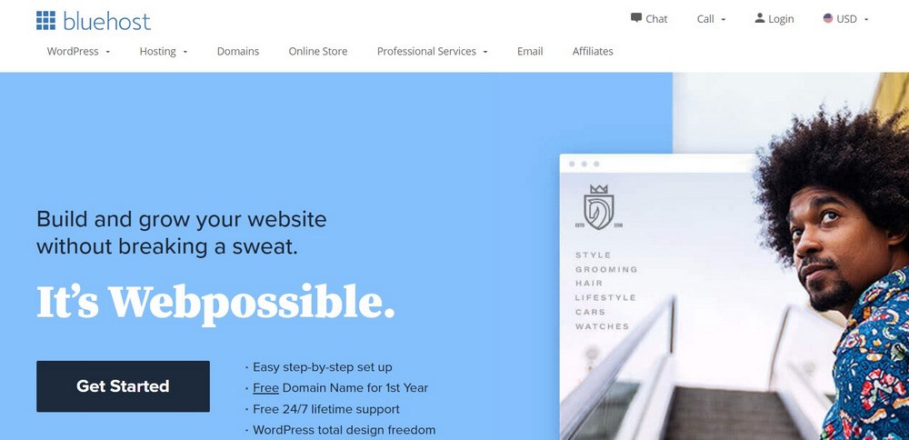 Bluehost homepage