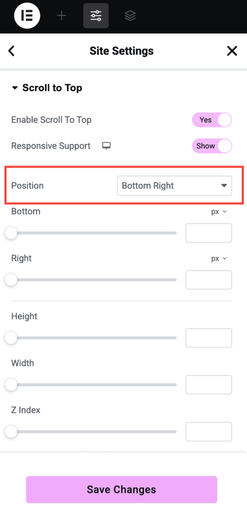 Scroll-to-top-position